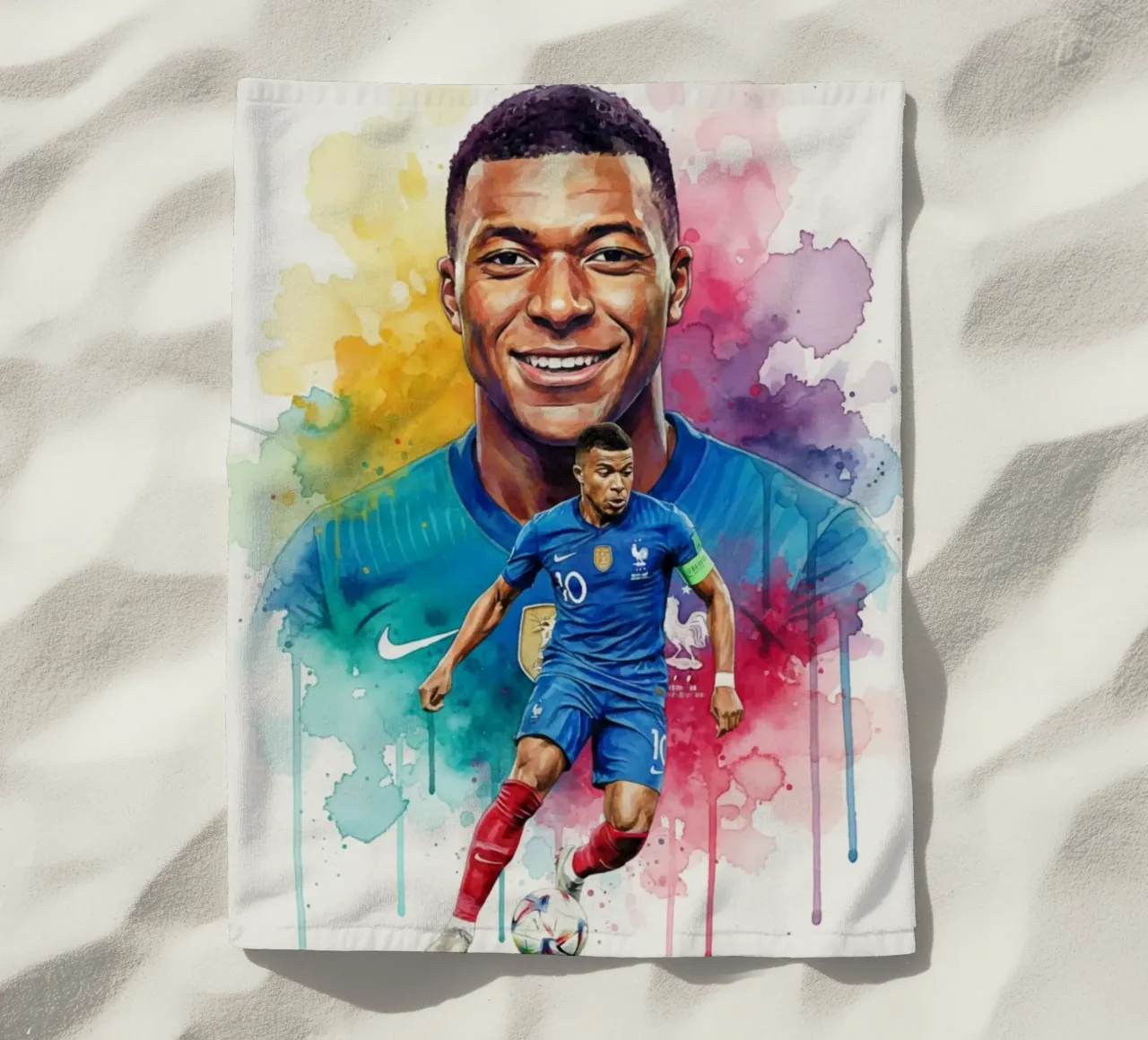 Sorriso di Kylian Mbappe telo mare da Kalis
