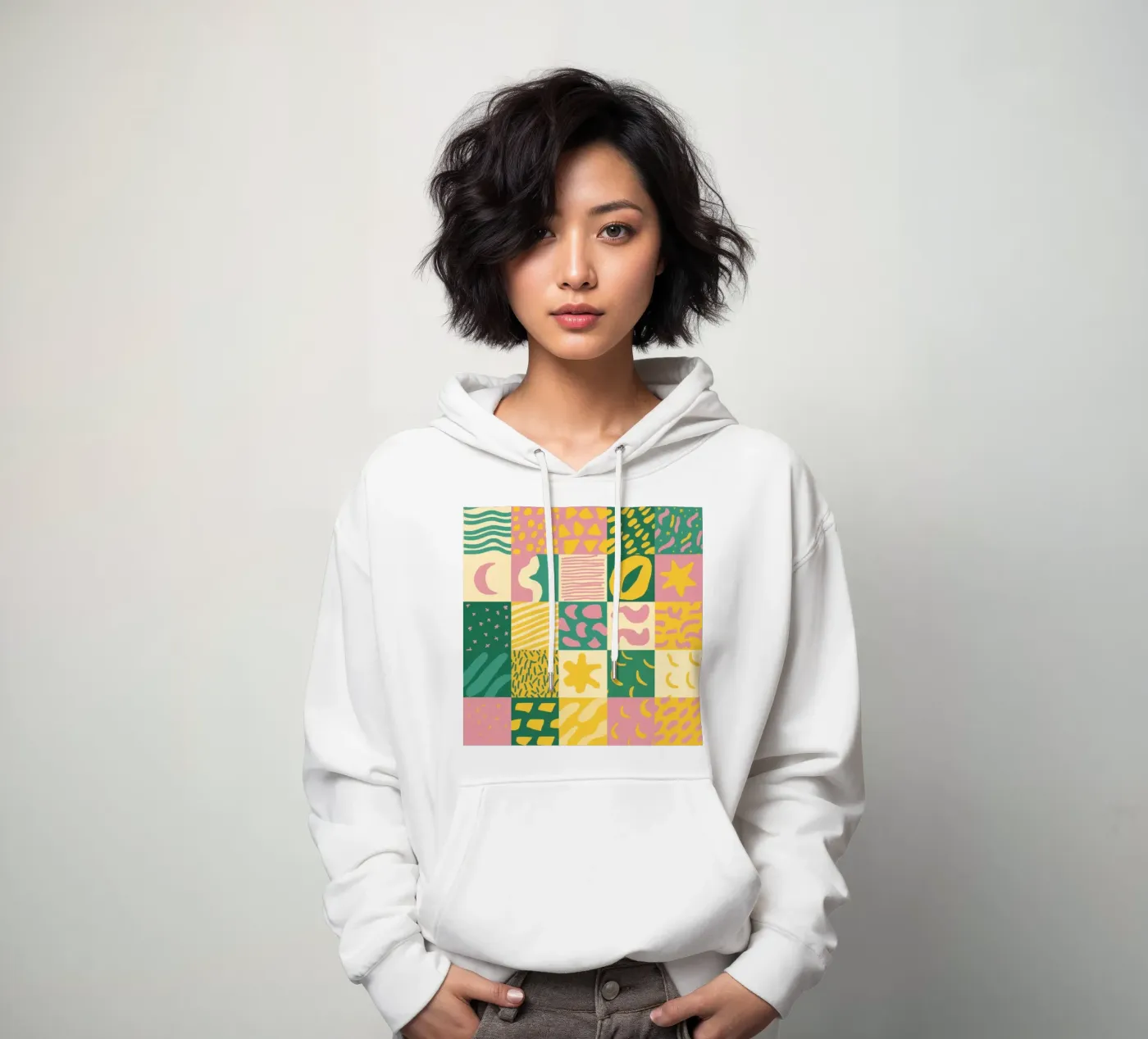 Joyful Patchwork Grid hoodie by Sun Riser
