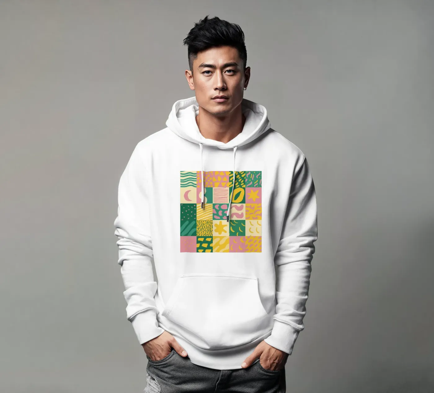 Joyful Patchwork Grid hoodie by Sun Riser