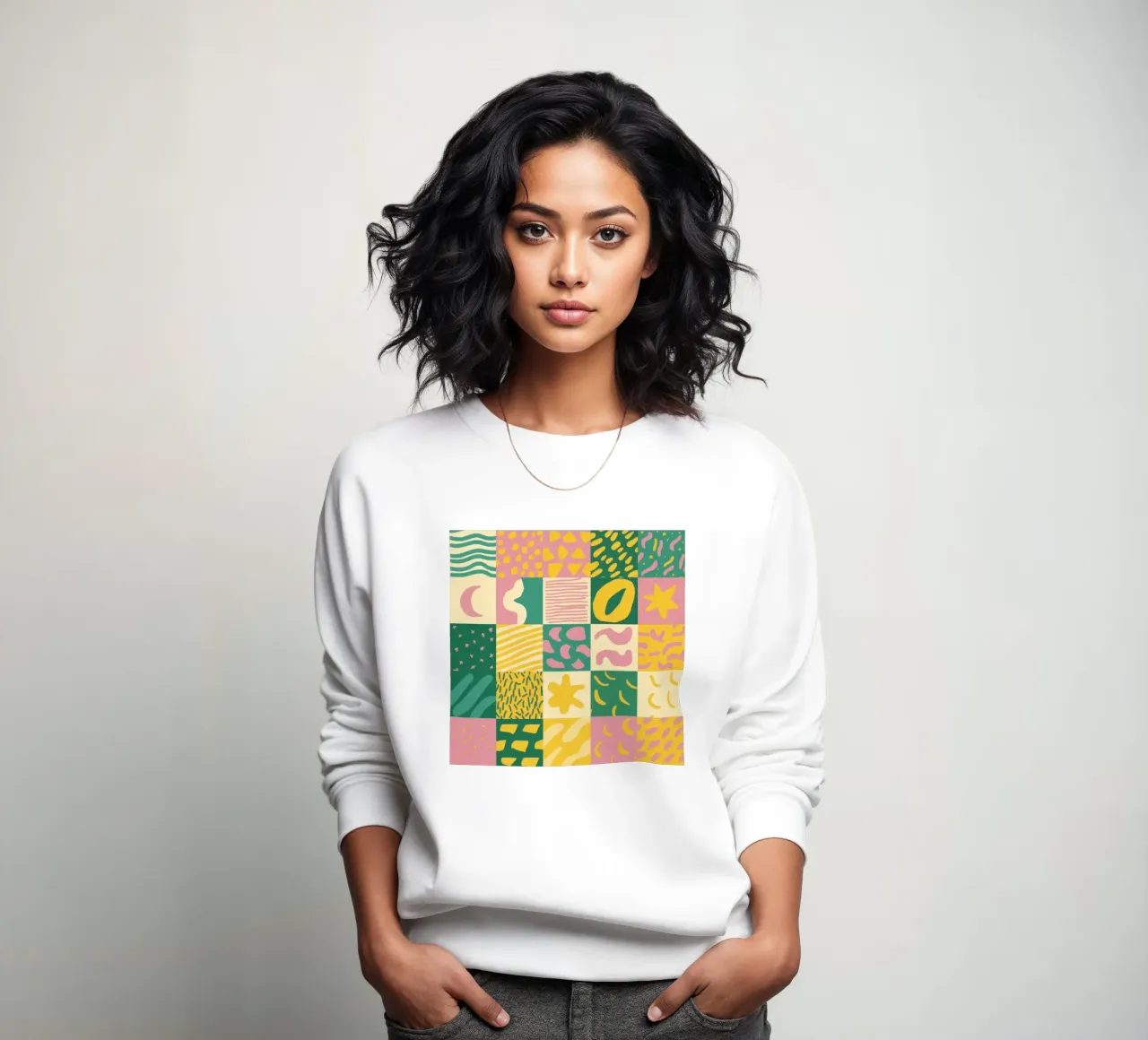 Alegre cuadrícula de patchwork sudadera de Sun Riser