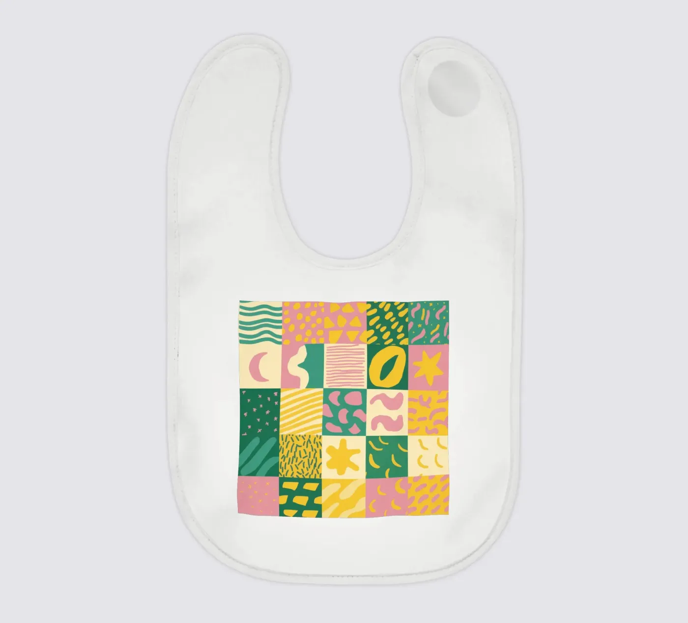 Vrolijk patchworkraster baby slabbetje van Sun Riser