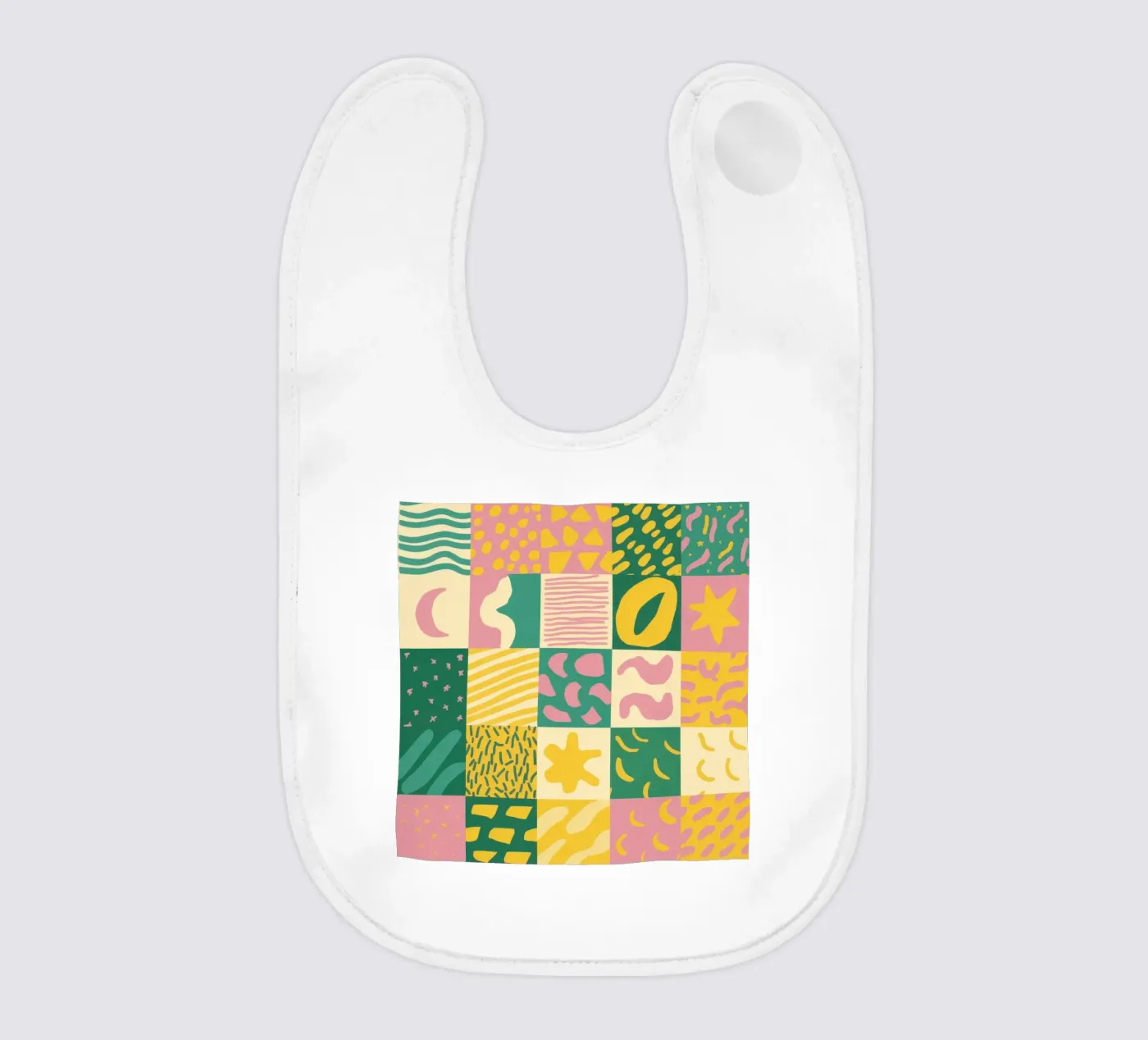 Vrolijk patchworkraster baby slabbetje van Sun Riser