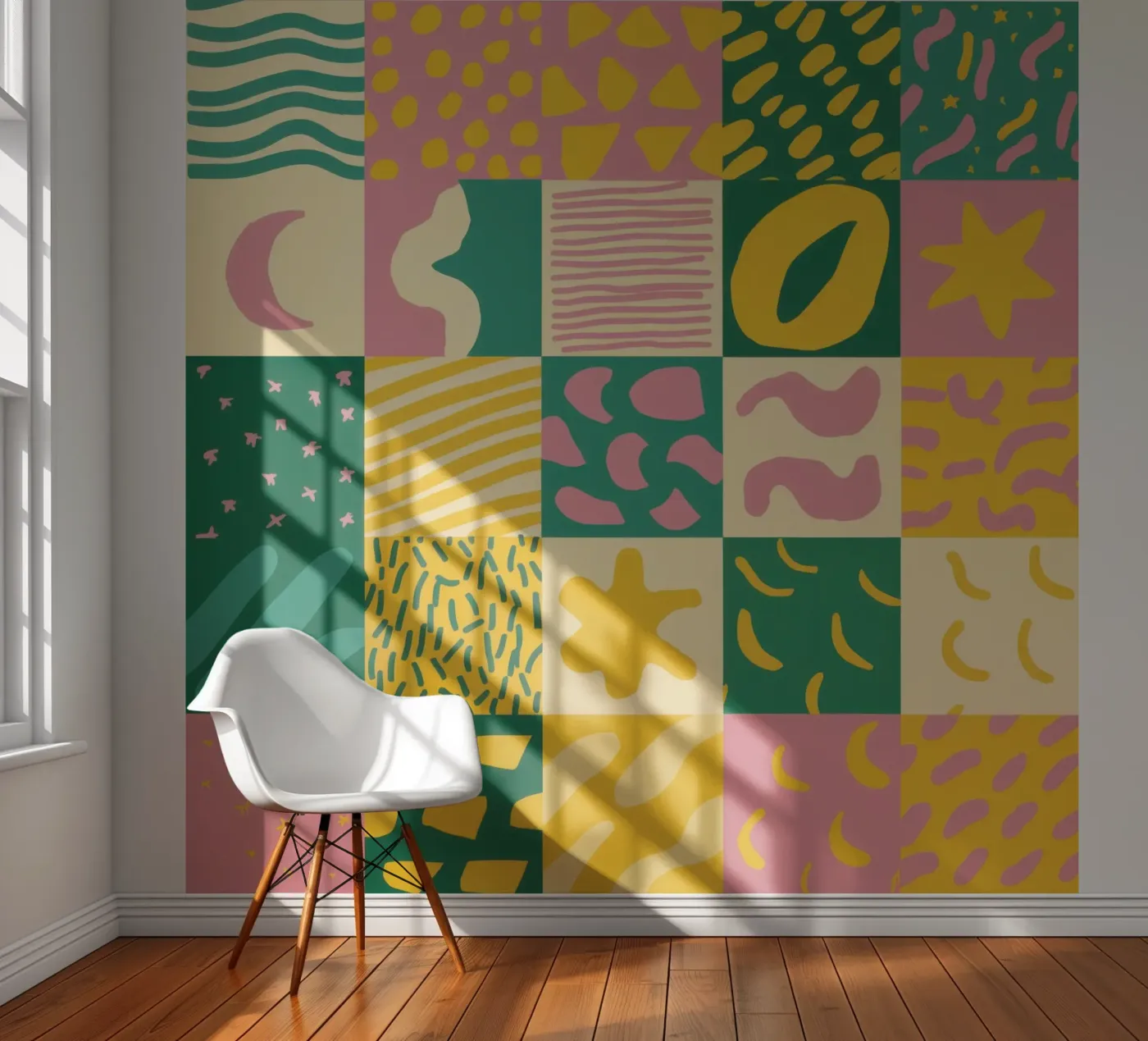 Vrolijk patchworkraster fotobehang van Sun Riser