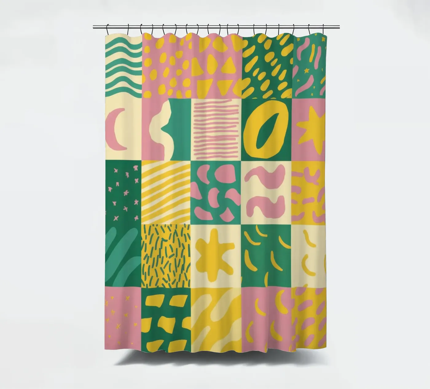 Fröhliches Patchwork-Gitter Duschvorhang von Sun Riser