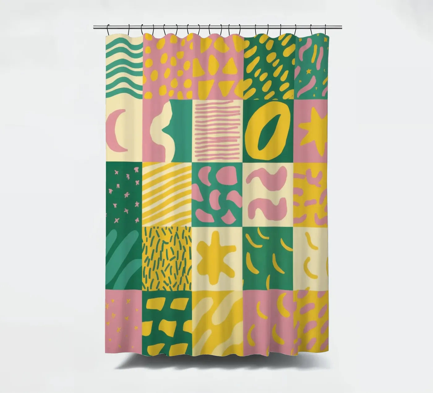 Fröhliches Patchwork-Gitter Duschvorhang von Sun Riser