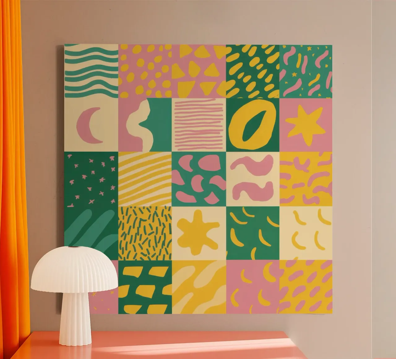 Joyful Patchwork Grid canvas van Sun Riser