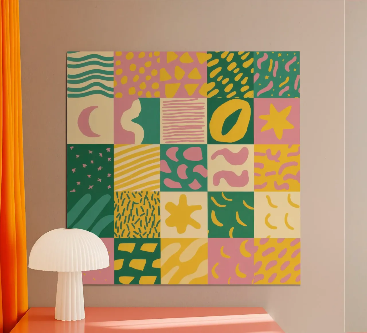 Vrolijk patchworkraster poster van Sun Riser