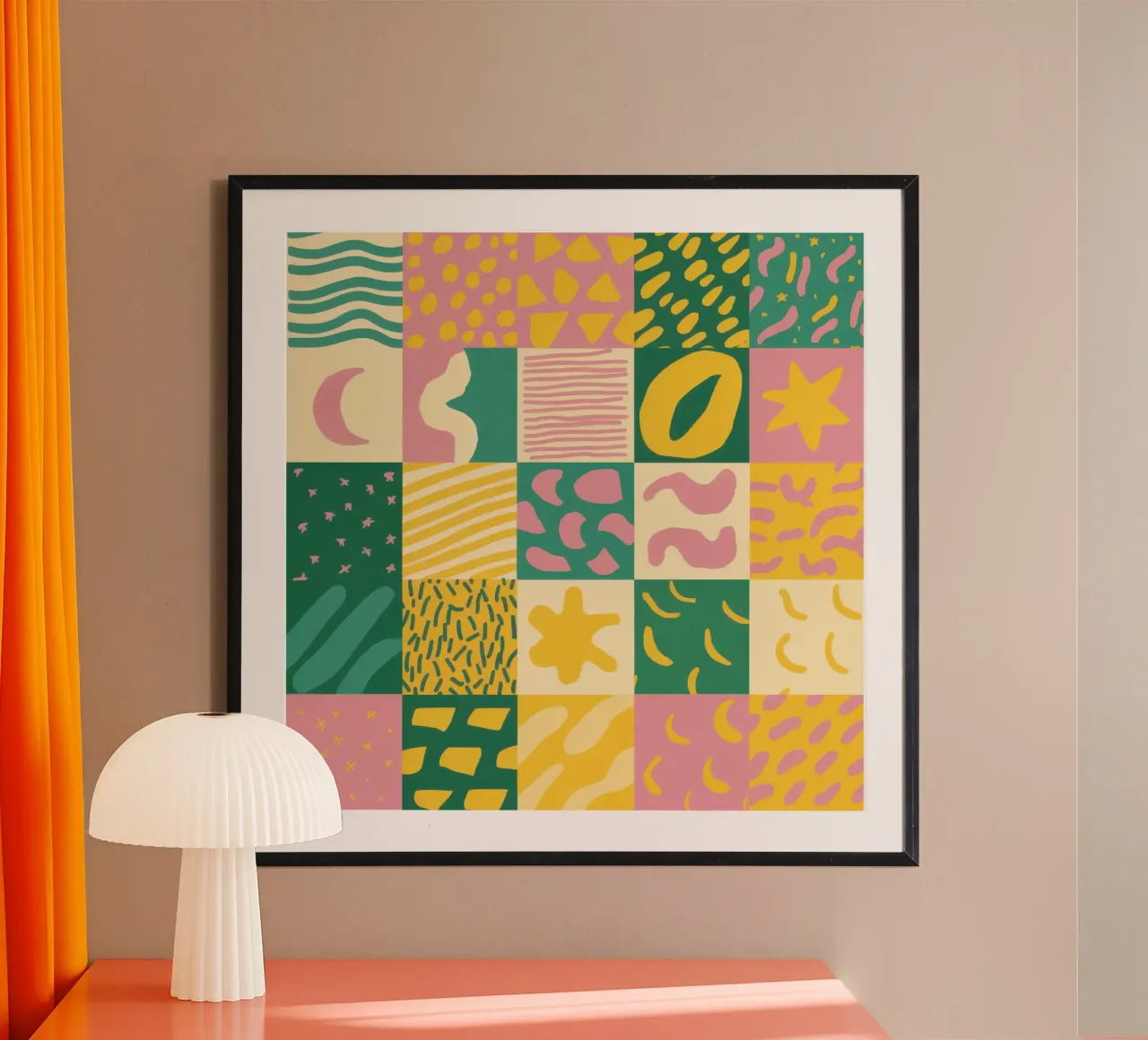 Vrolijk patchworkraster poster van Sun Riser