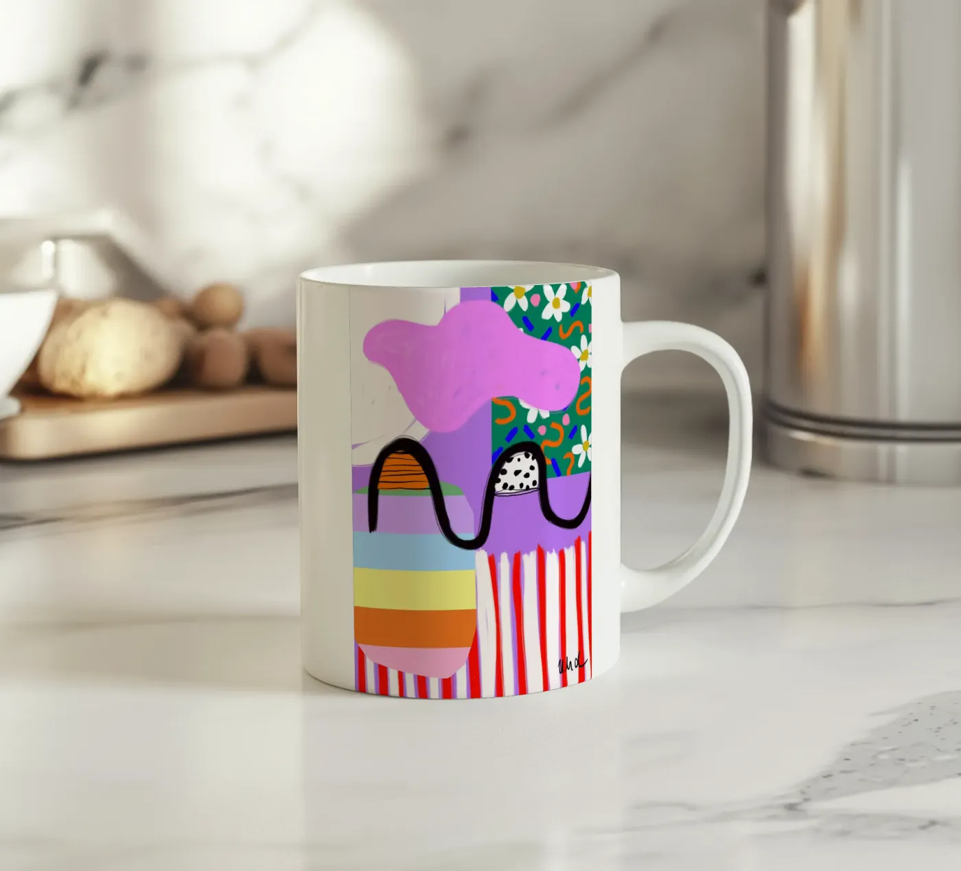 colorful patchwork keramische mok van Hej Ibiza by Ute Arnold