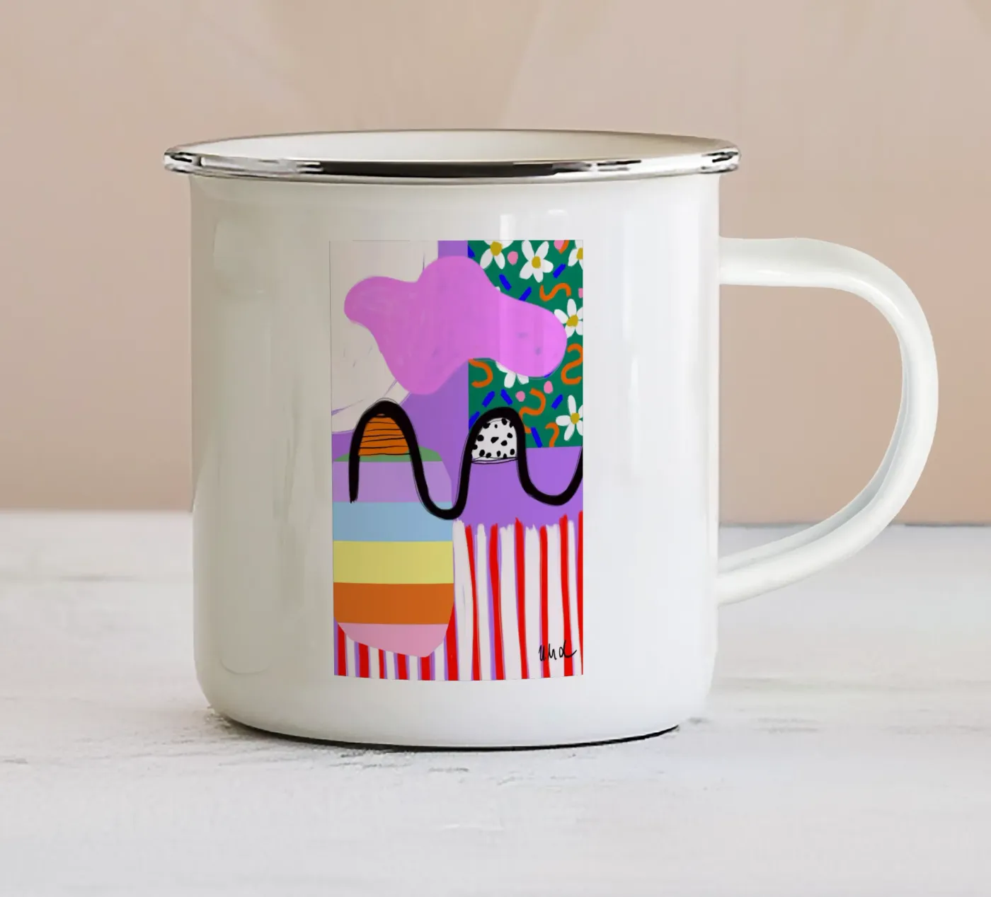 colorful patchwork enamel mug by Hej Ibiza by Ute Arnold
