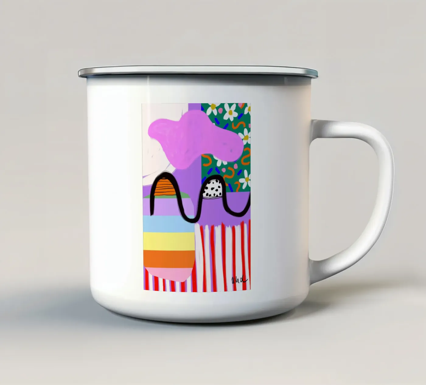 colorful patchwork enamel mug by Hej Ibiza by Ute Arnold