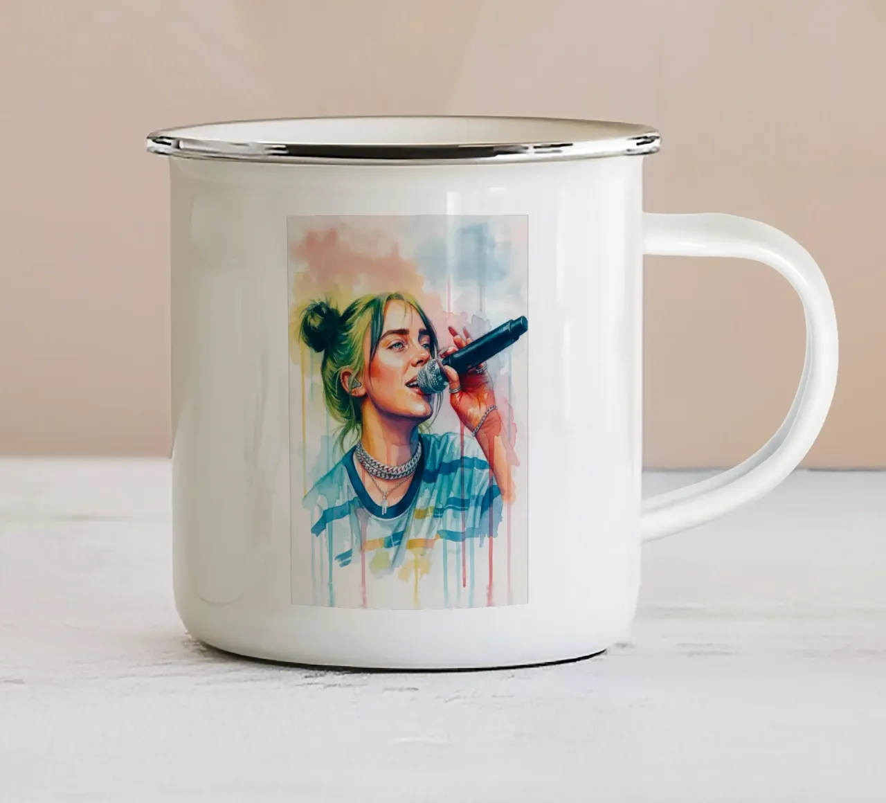 Billie Eilish cantante femminile di tendenza tazza in smalto da Kalis