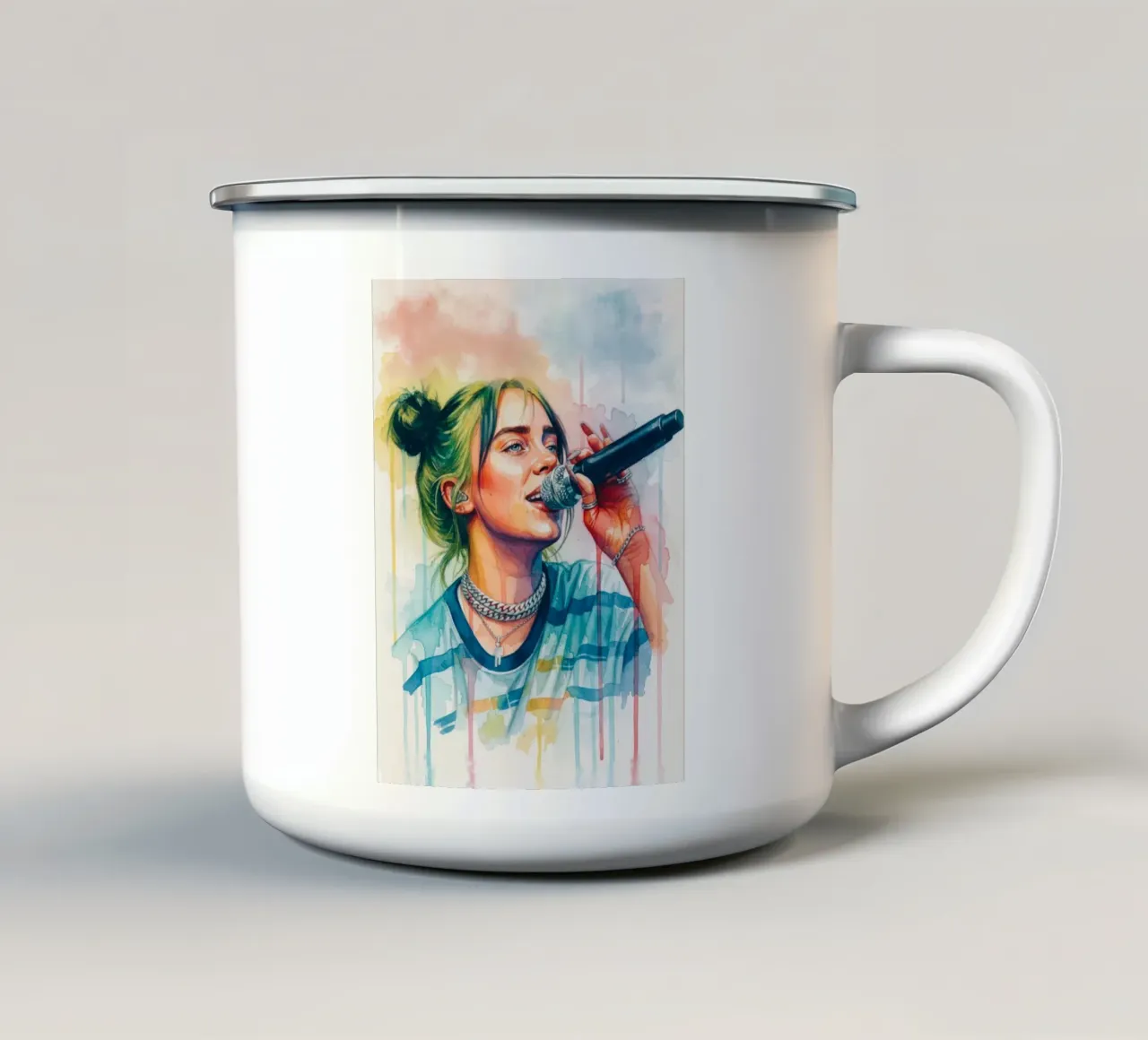 Billie Eilish cantante femminile di tendenza tazza in smalto da Kalis