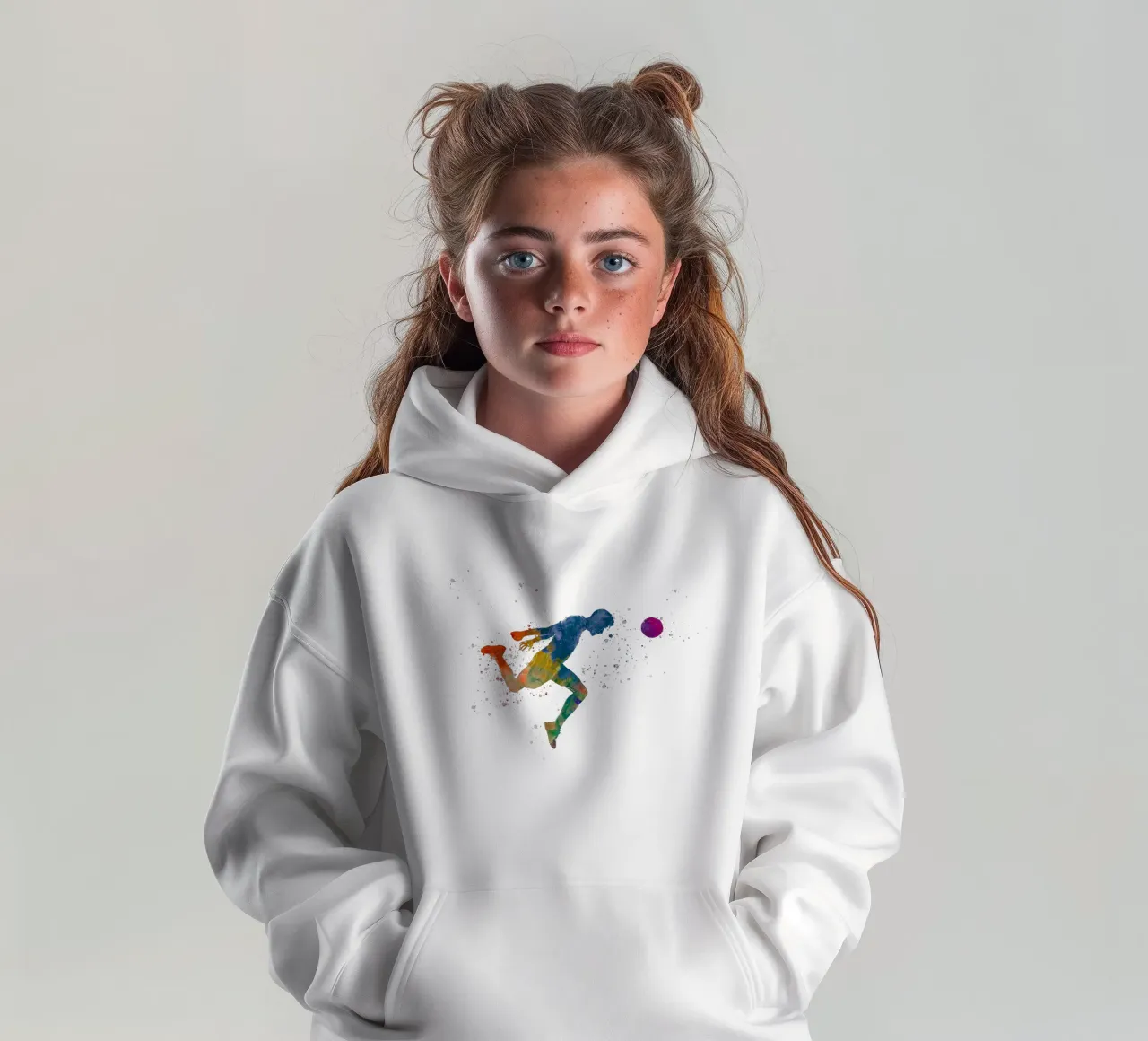 Intestazione di giocatore di calcio in acquerello felpa bambino con cappuccio da ⚽ Sports Pulse