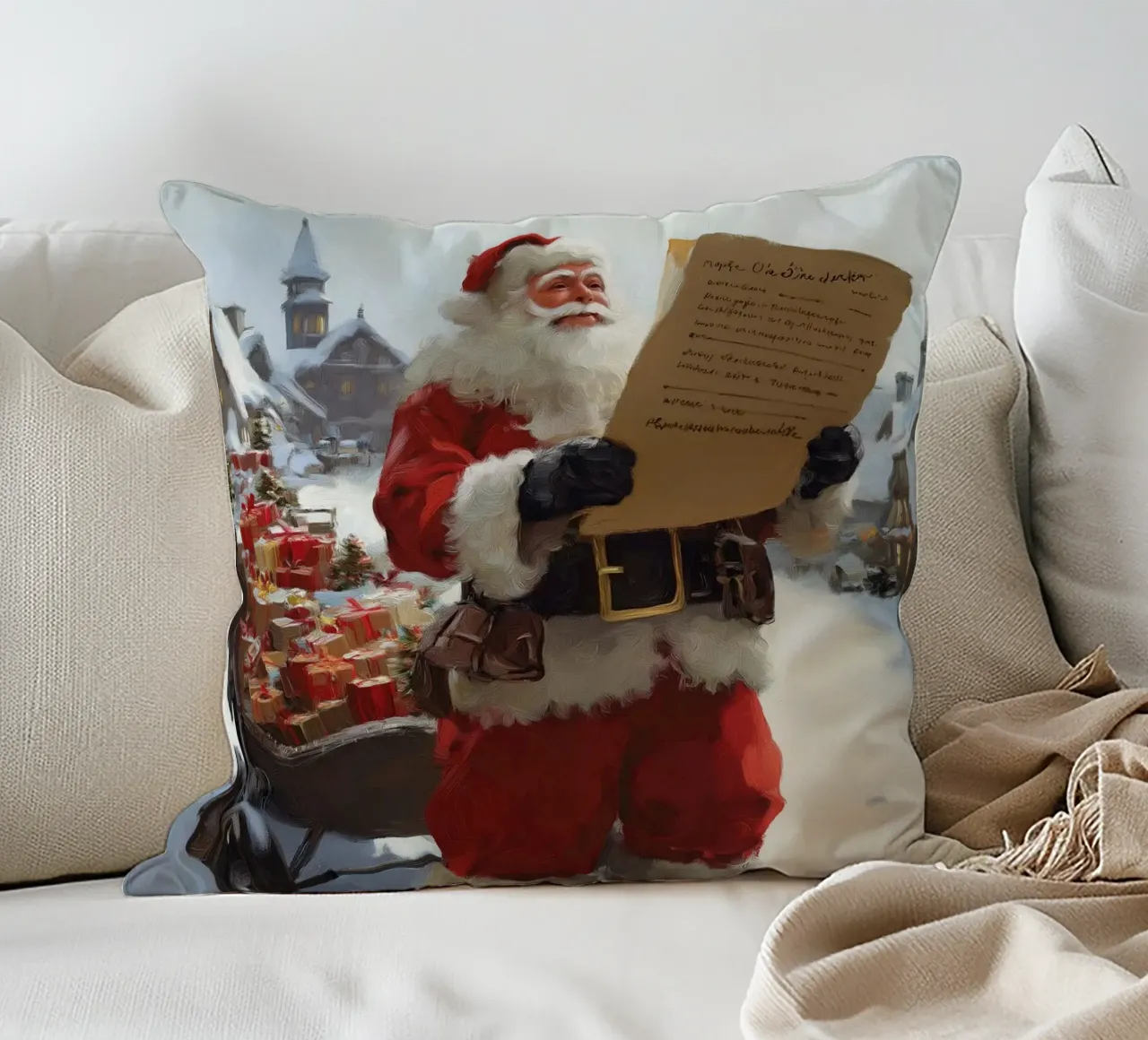 Babbo Natale con la lista dei desideri cuscino da Cozy Vibes