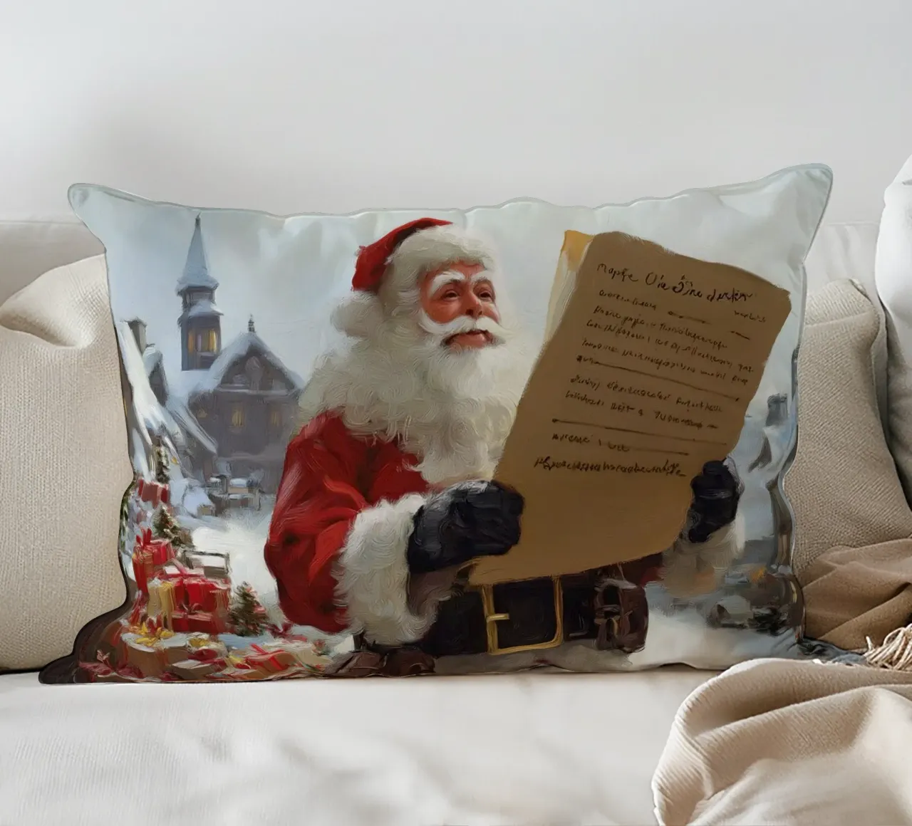 Babbo Natale con la lista dei desideri cuscino da Cozy Vibes