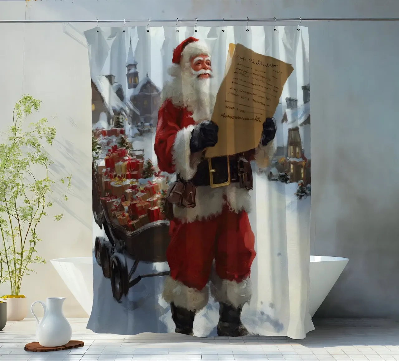 Babbo Natale con la lista dei desideri tenda da doccia da Cozy Vibes