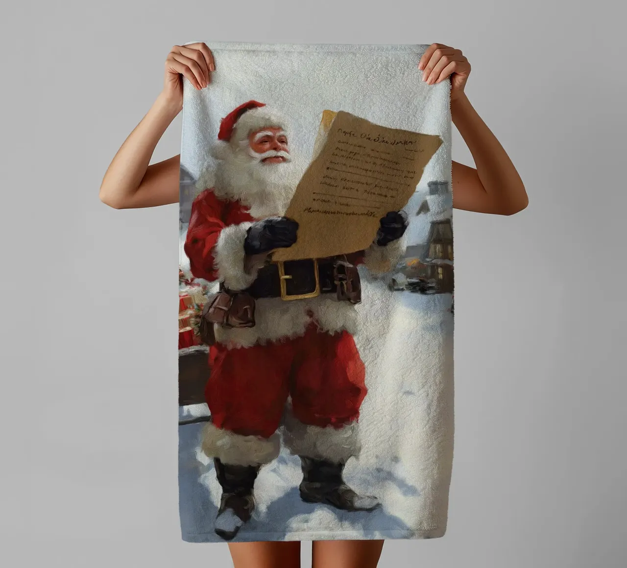 Babbo Natale con la lista dei desideri asciugamano da bagno da Cozy Vibes