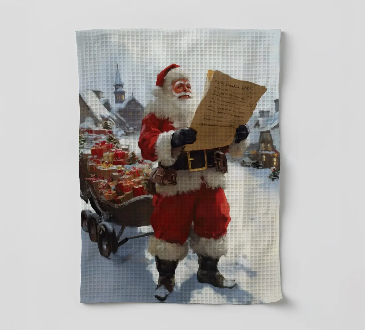 Babbo Natale con la lista dei desideri canovaccio da cucina da Cozy Vibes
