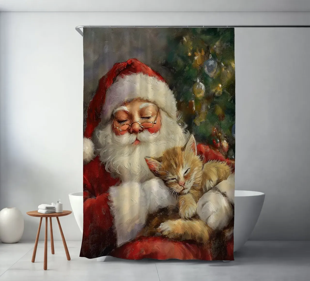 Pace e tranquillità a Natale - Babbo Natale tenda da doccia da Cozy Vibes