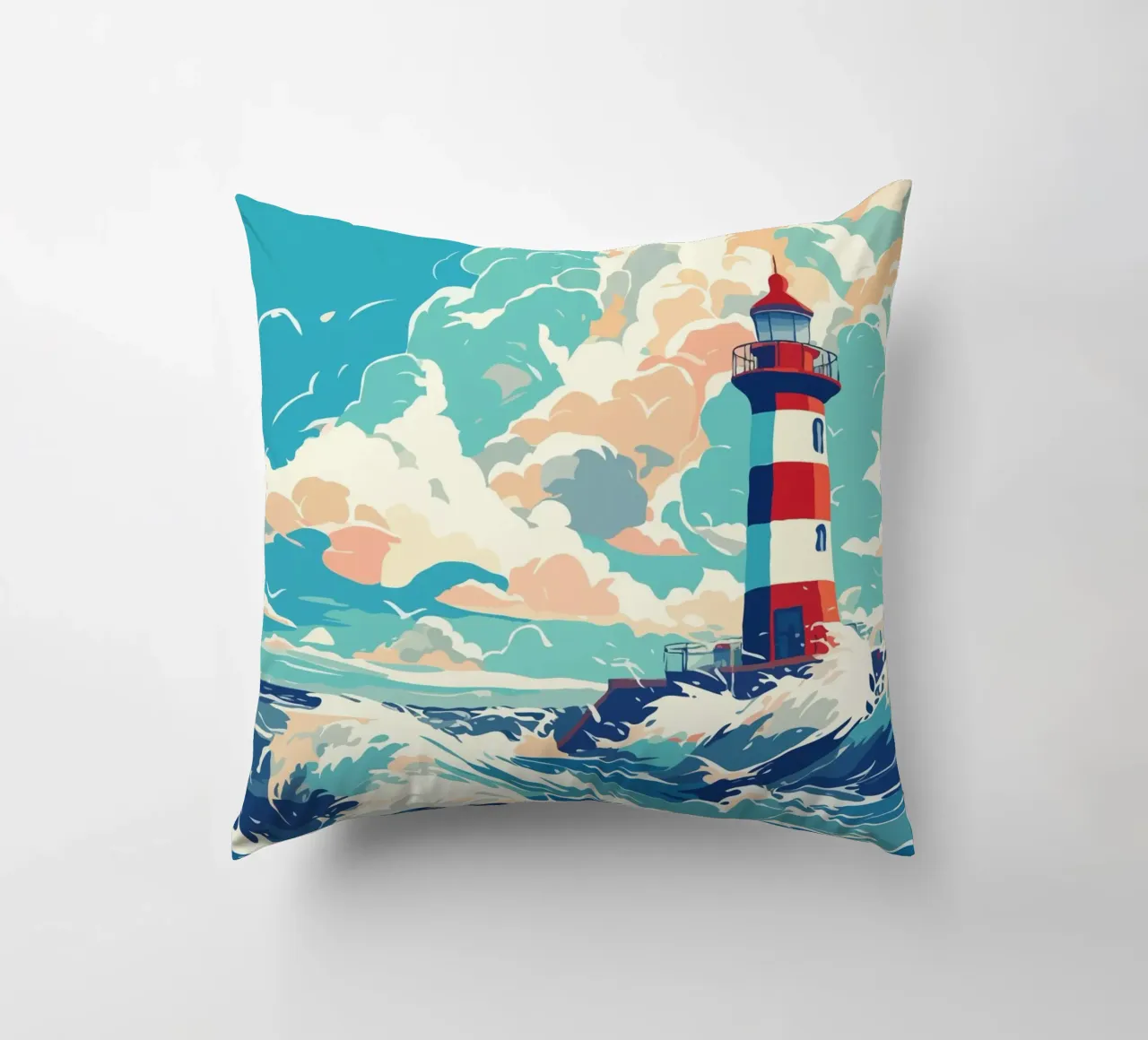 Lighthouse in Stormy Sea cuscino da edsonramosart