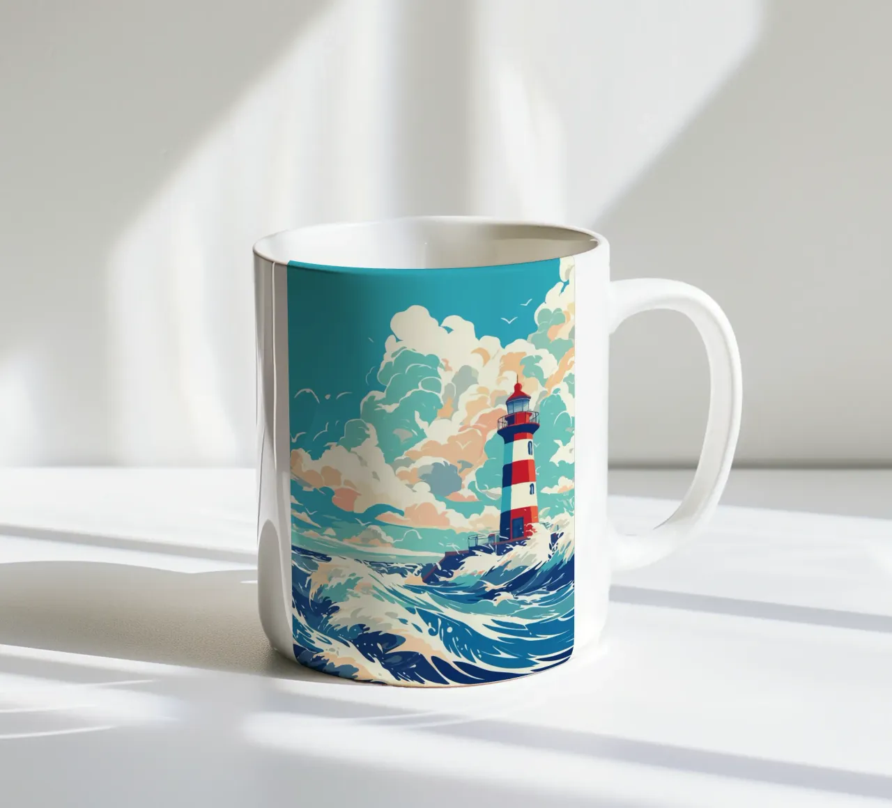 Lighthouse in Stormy Sea tazza in ceramica da edsonramosart