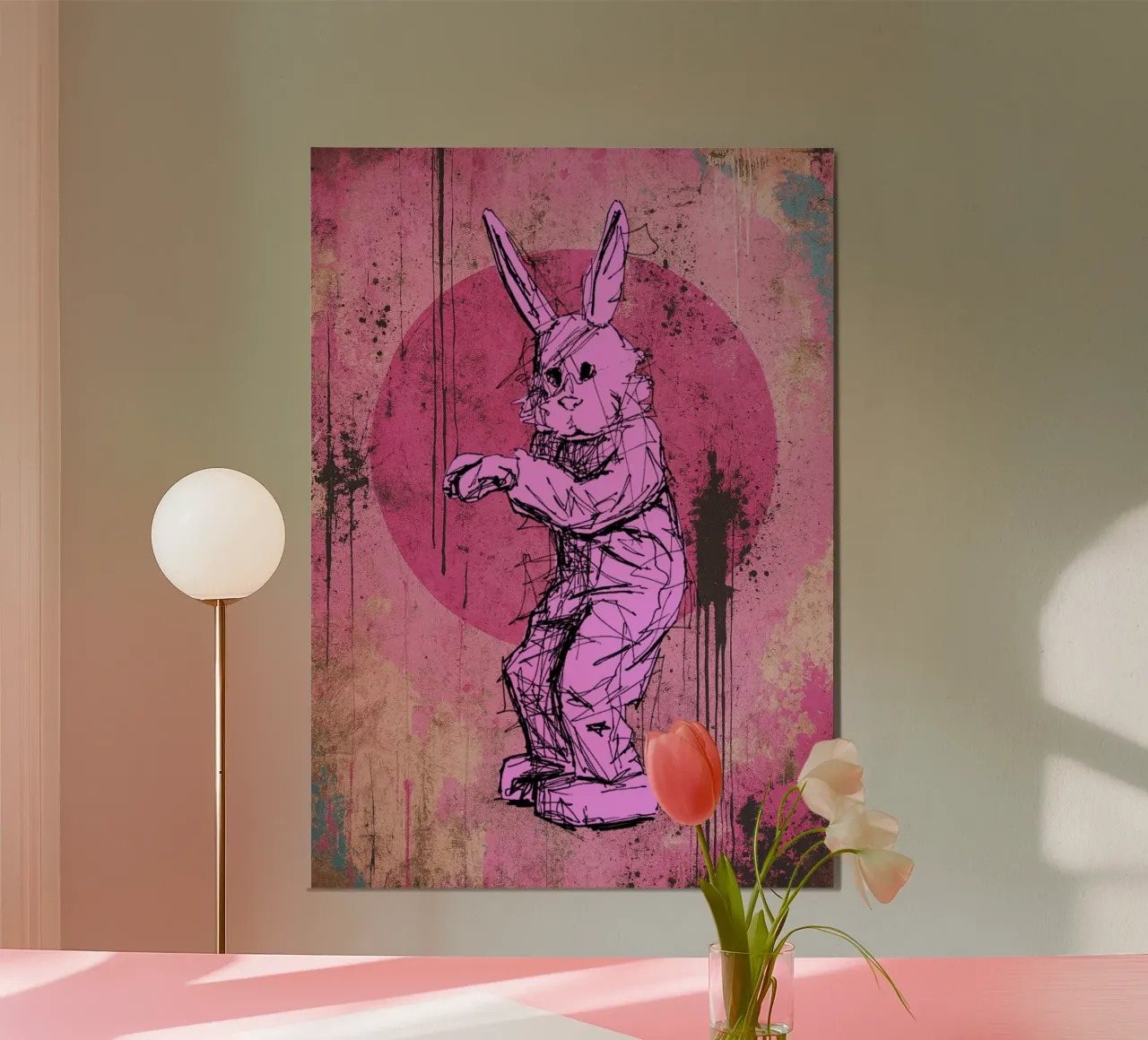 Coniglio rosa alluminio dibond da BOHOvisual