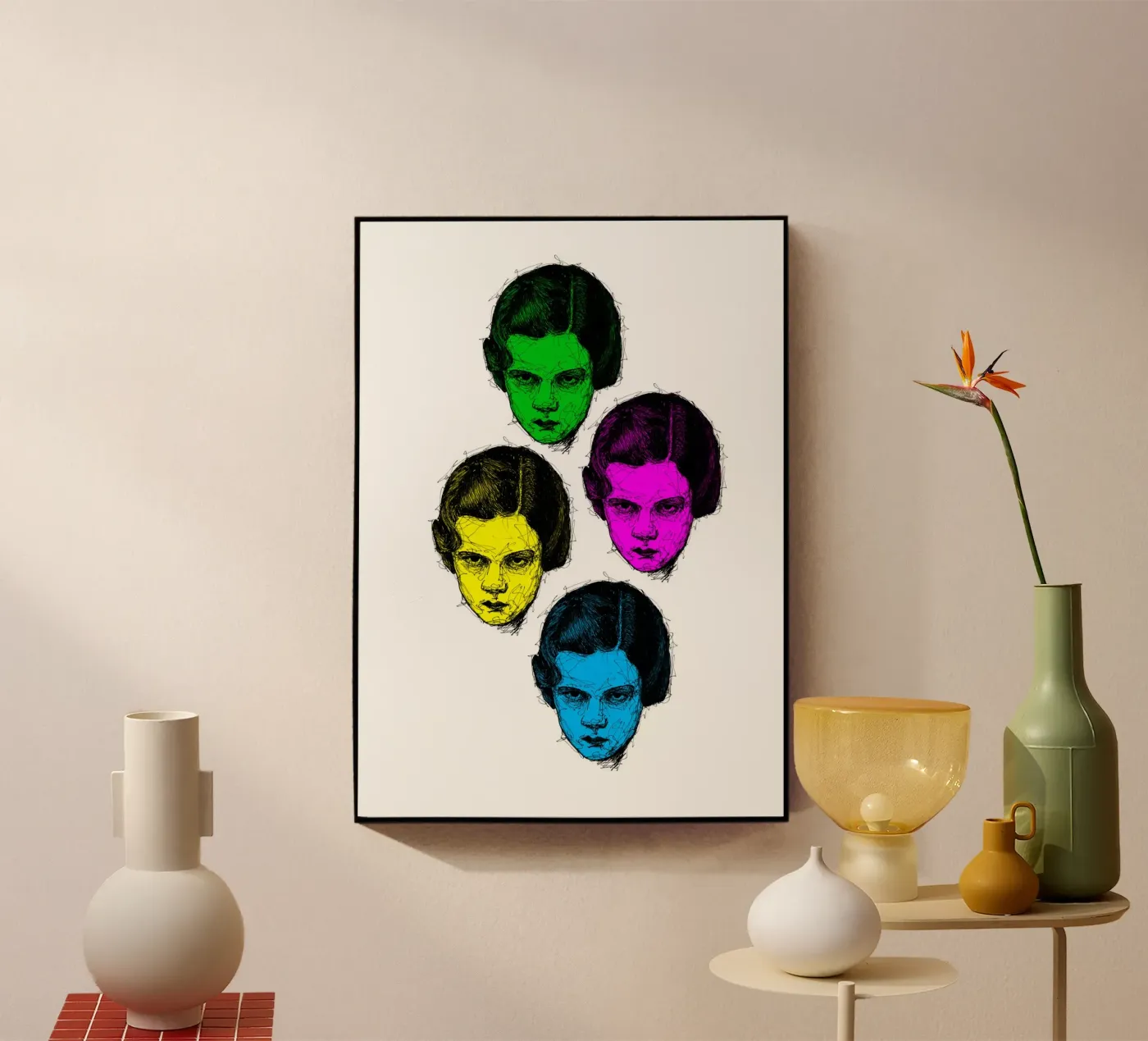 Gezichten in kleur acryl van BOHOvisual