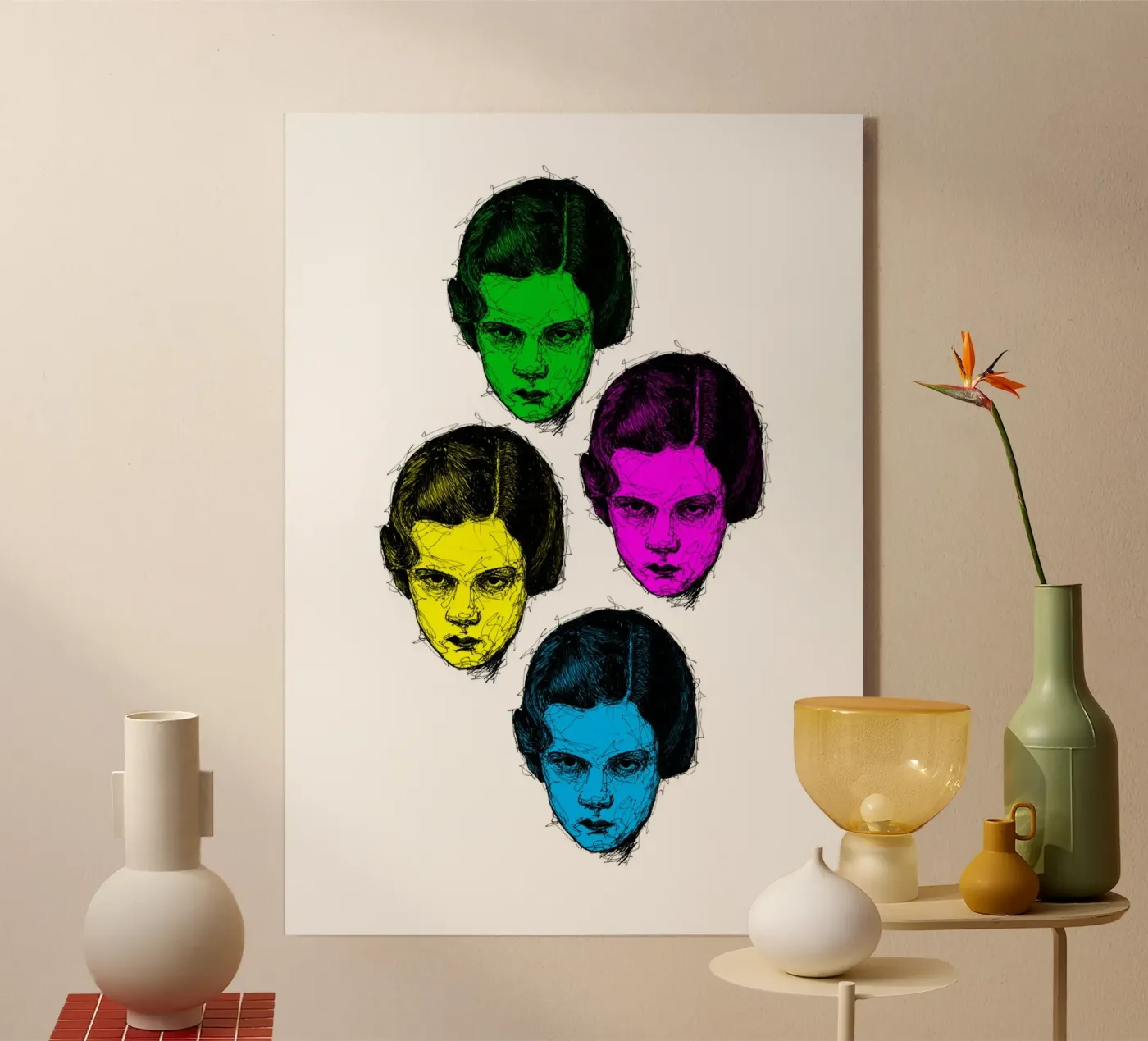 Gezichten in kleur acryl van BOHOvisual