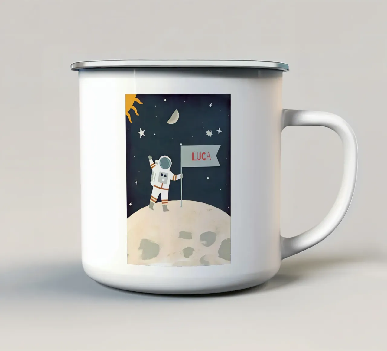 Children's poster space - With own name enamel mug by FRAMELY