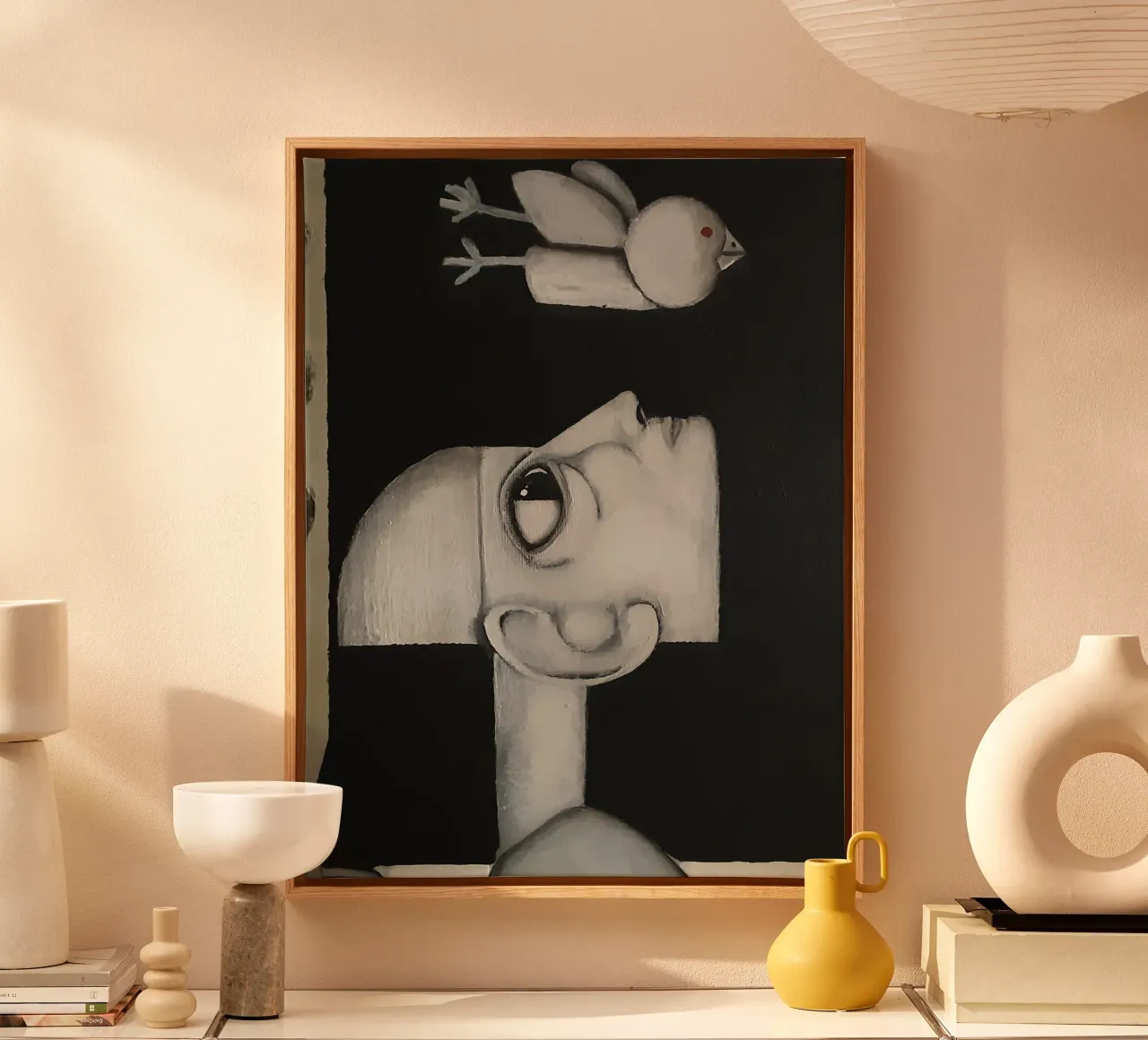 Man and Bird tela da Leslie Greenrod