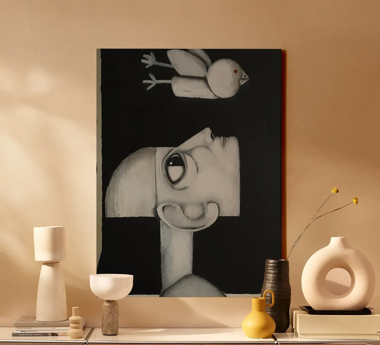 Man and Bird tela da Leslie Greenrod