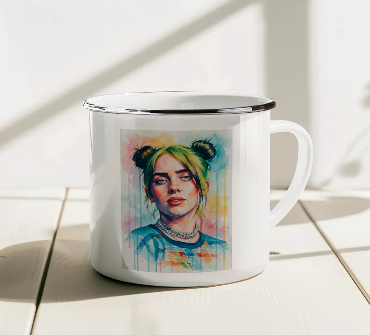 Kleurrijke kunst van Billie Eilish emaille mok van Kalis