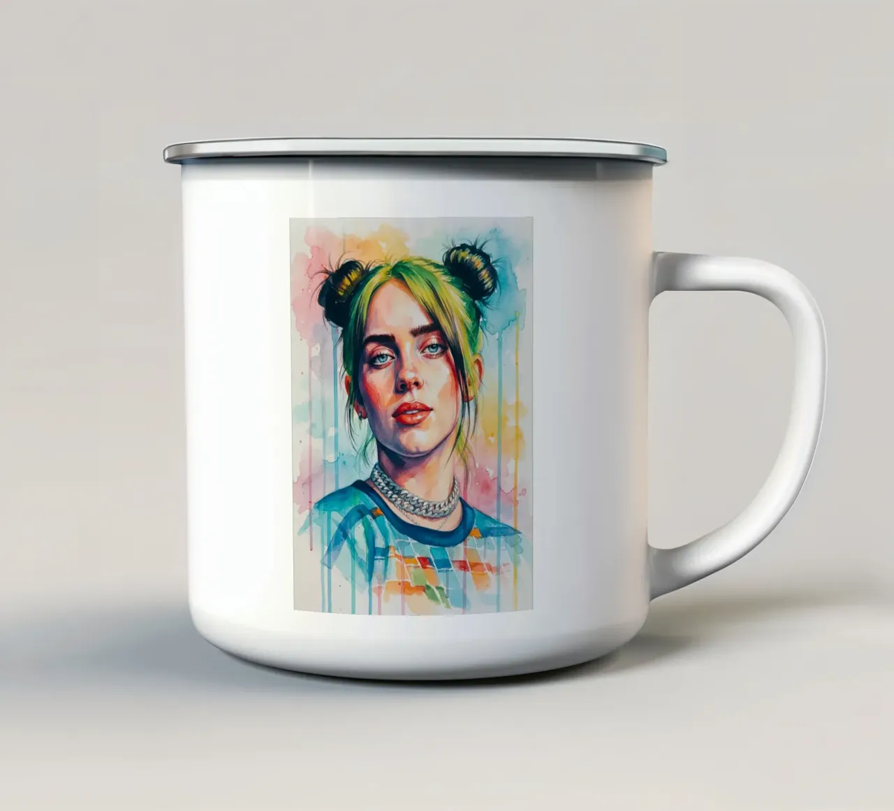 Kleurrijke kunst van Billie Eilish emaille mok van Kalis