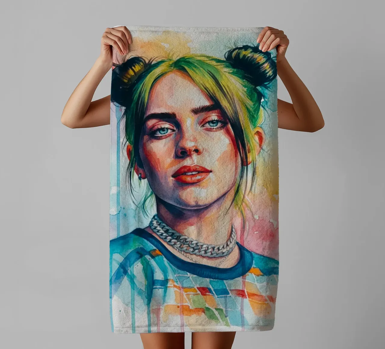 L'art coloré de Billie Eilish serviette de bain de Kalis