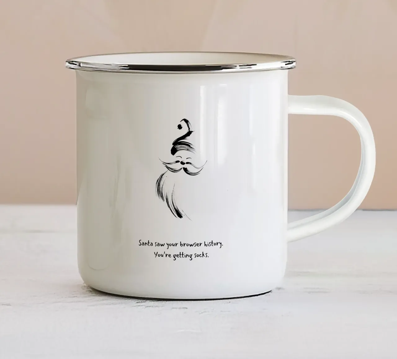 Citazione di Babbo Natale disegnata a mano tazza in smalto da Imaginative