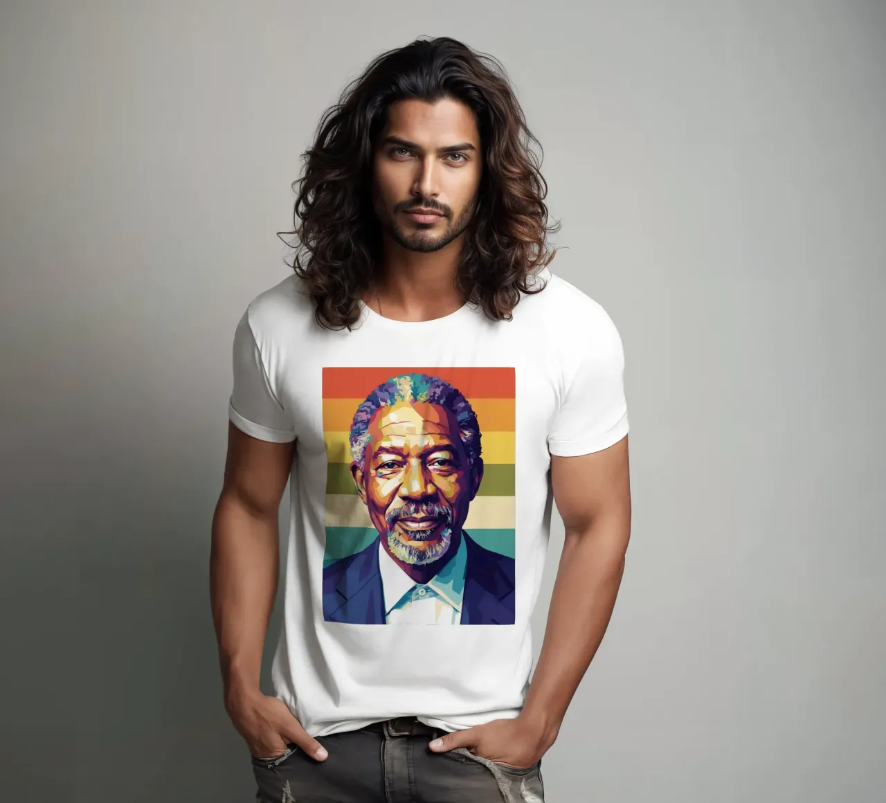 Morgan Freeman ritratto pop art t-shirt da Hantamrata