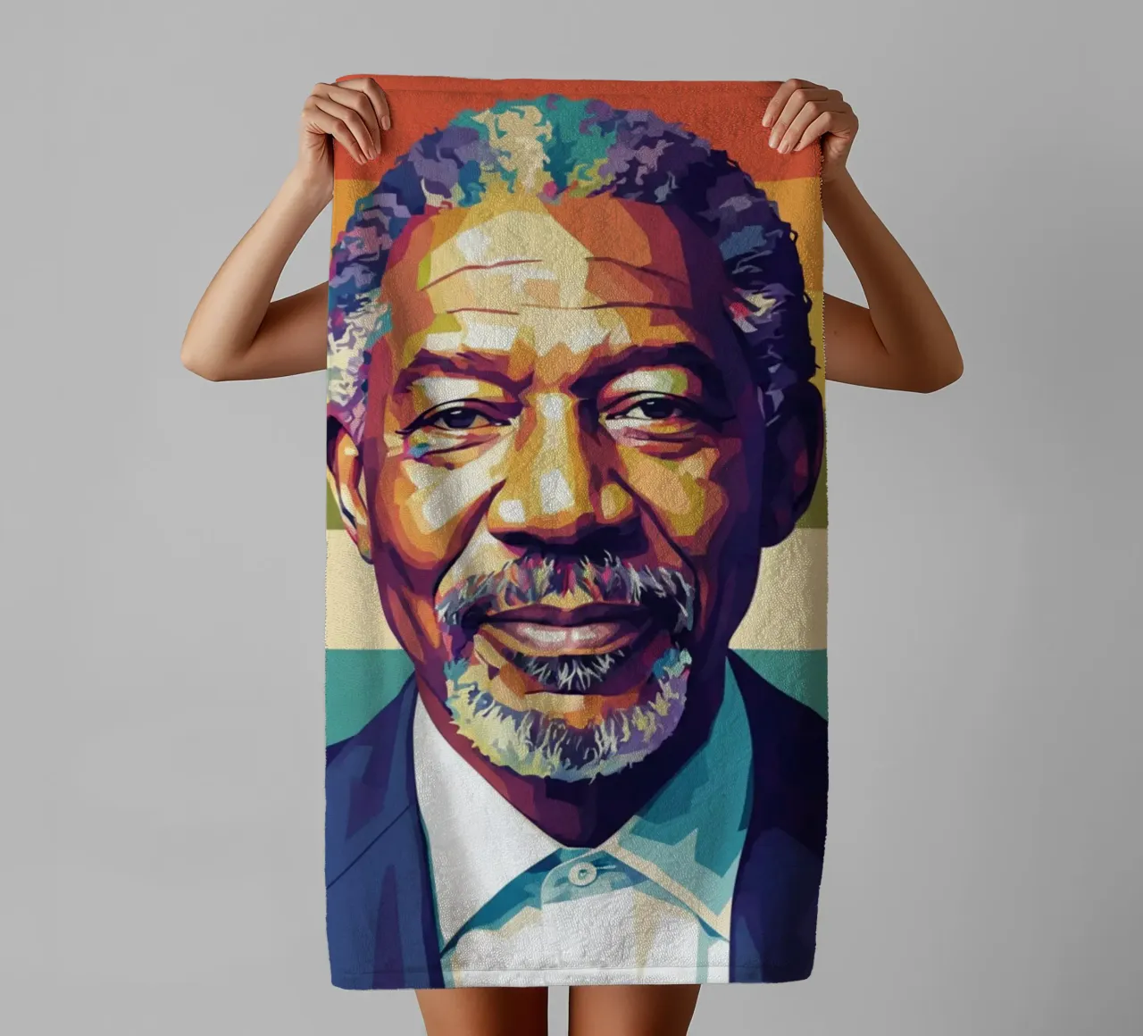 Morgan Freeman Pop-Art-Porträt Handtuch von Hantamrata