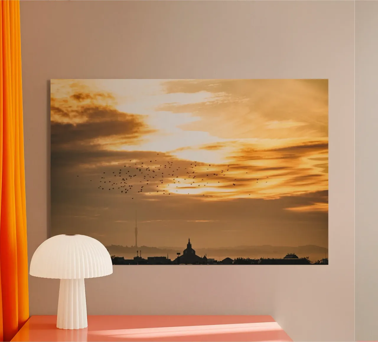 Stormo di uccelli all'alba - Dresda plexiglass da Bold and Retro
