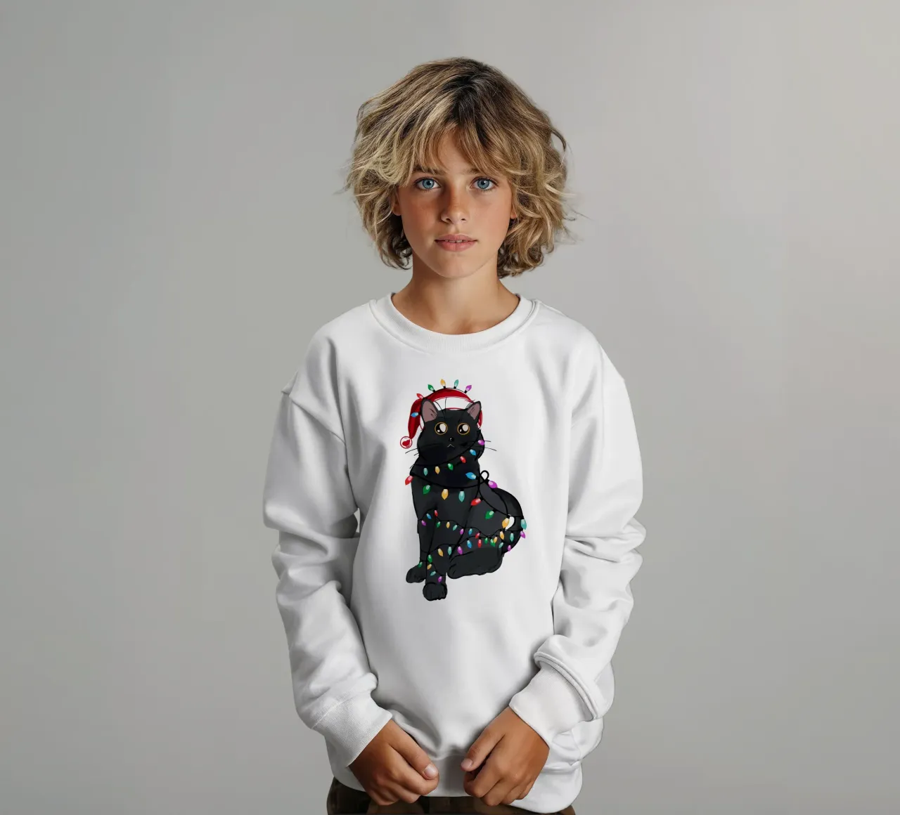 Luci di Natale del gatto nero felpa bambino da EDMPROJECT