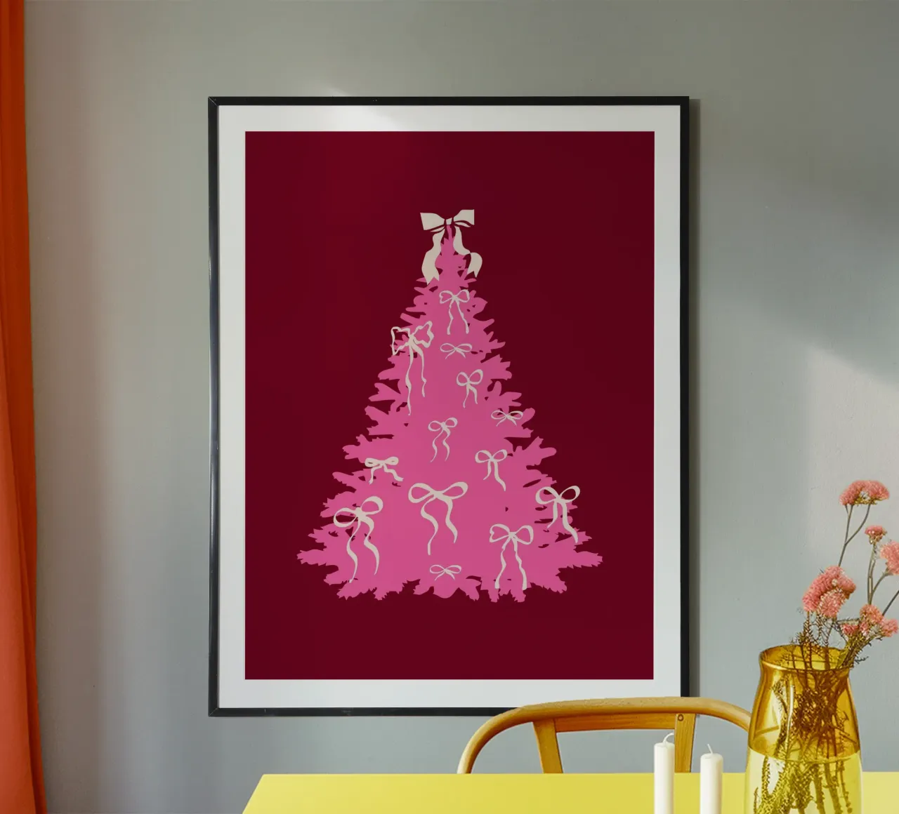 Coquette albero di Natale rosa con fiocchi carta hahnemühle da EDMPROJECT