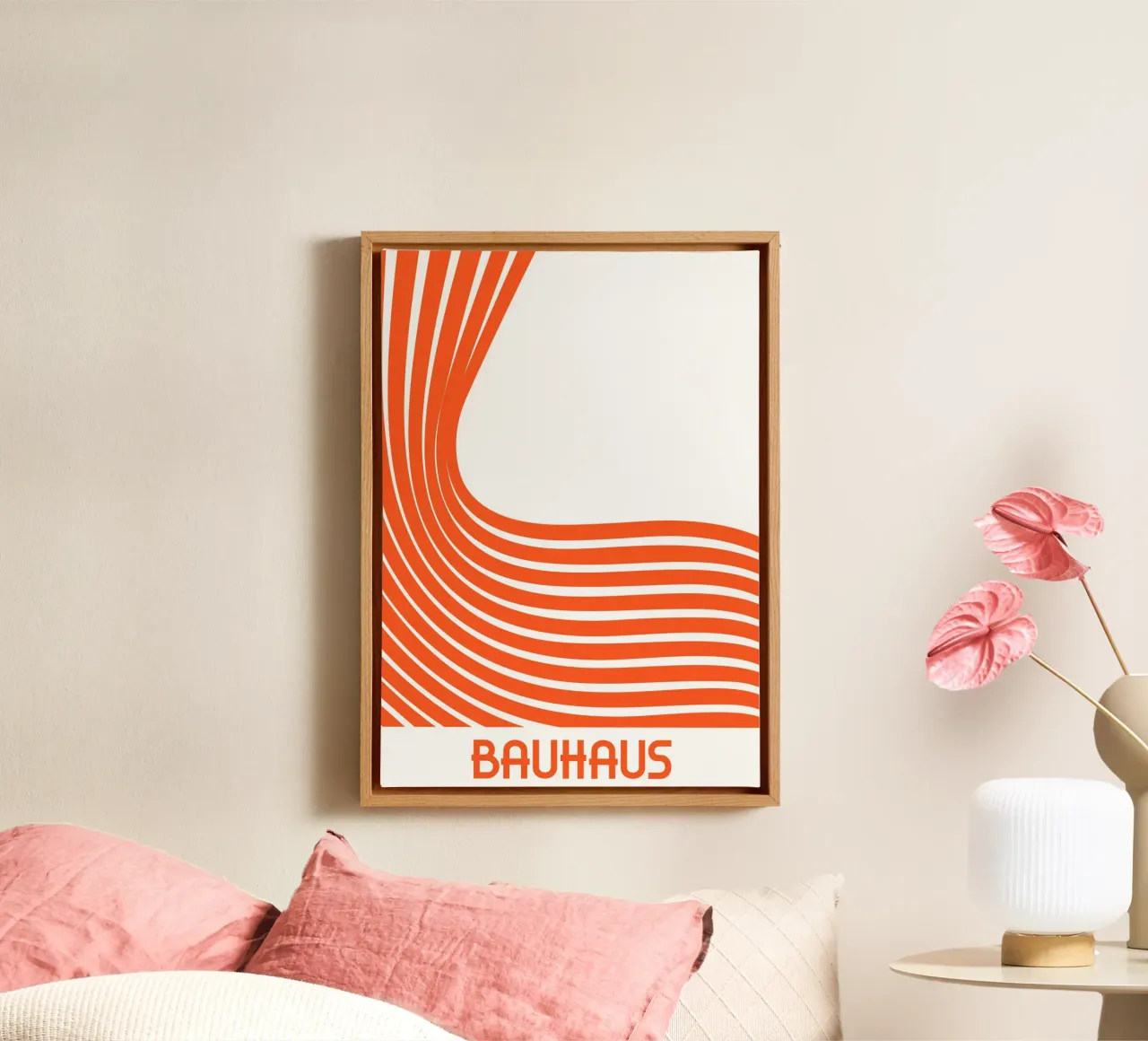 Bauhaus Abstract Orange Lines Minimalist Print Art canvas by Grungeo