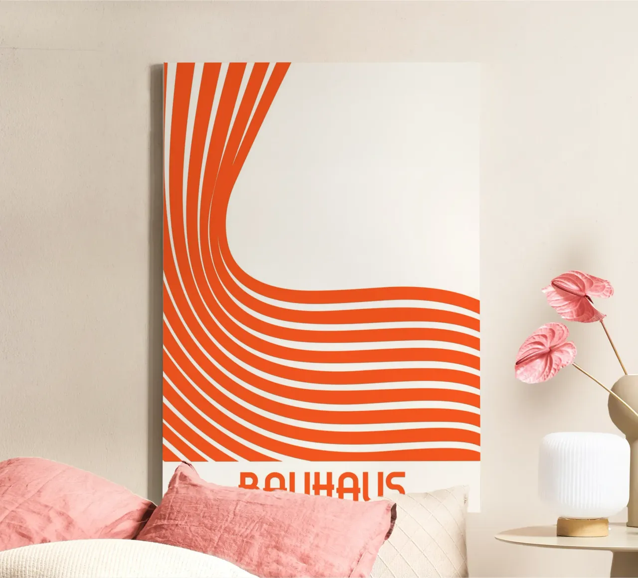 Bauhaus Abstract Orange Lines Minimalist Print Art canvas by Grungeo