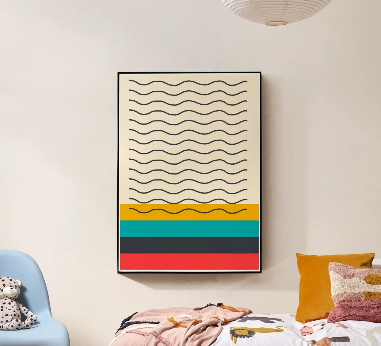 Wavy Lines Abstract Poster Mid-Century Modern Design acrylic glass by Grungeo