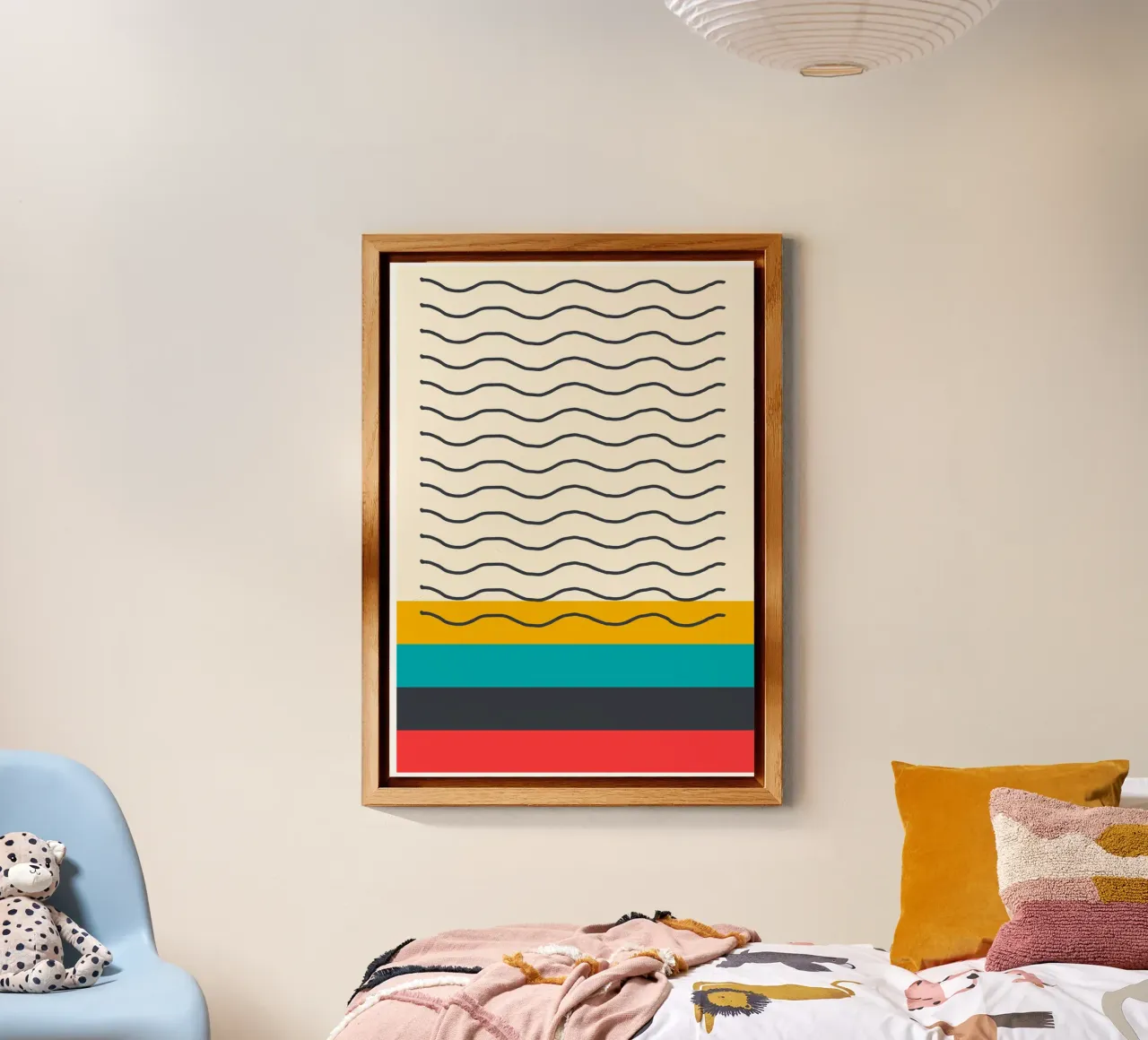 Poster astratto a linee ondulate Design moderno di metà secolo alluminio dibond da Grungeo