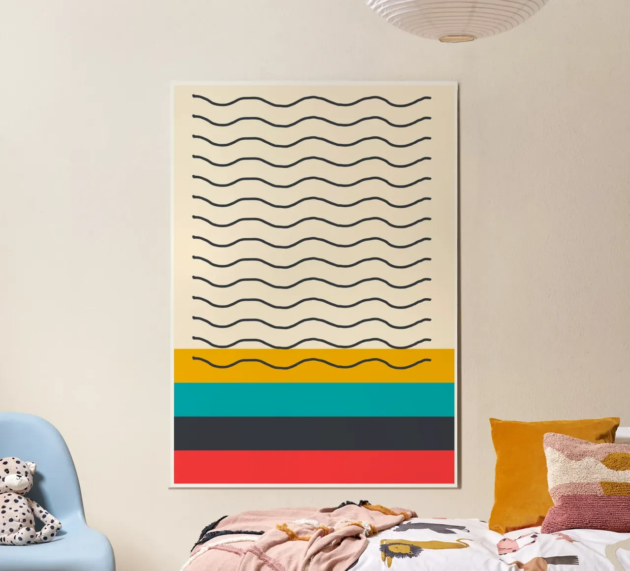 Poster astratto a linee ondulate Design moderno di metà secolo alluminio dibond da Grungeo