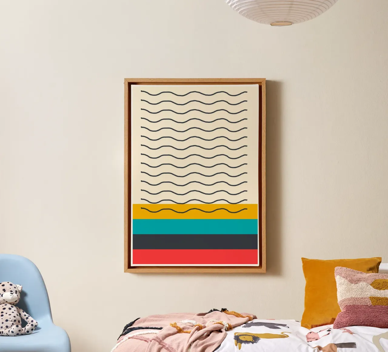 Poster astratto a linee ondulate Design moderno di metà secolo tela da Grungeo