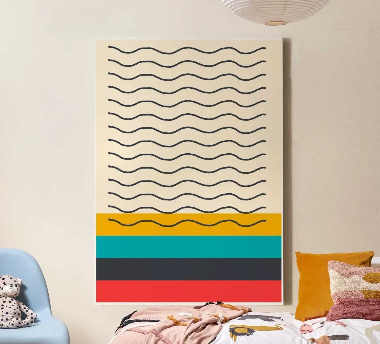 Poster astratto a linee ondulate Design moderno di metà secolo tela da Grungeo