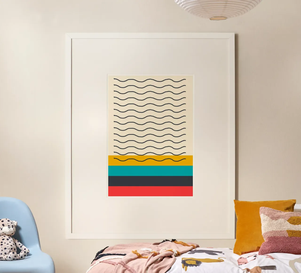 Wellige Linien Abstraktes Poster Mitte des Jahrhunderts Modernes Design Hahnemühle von Grungeo