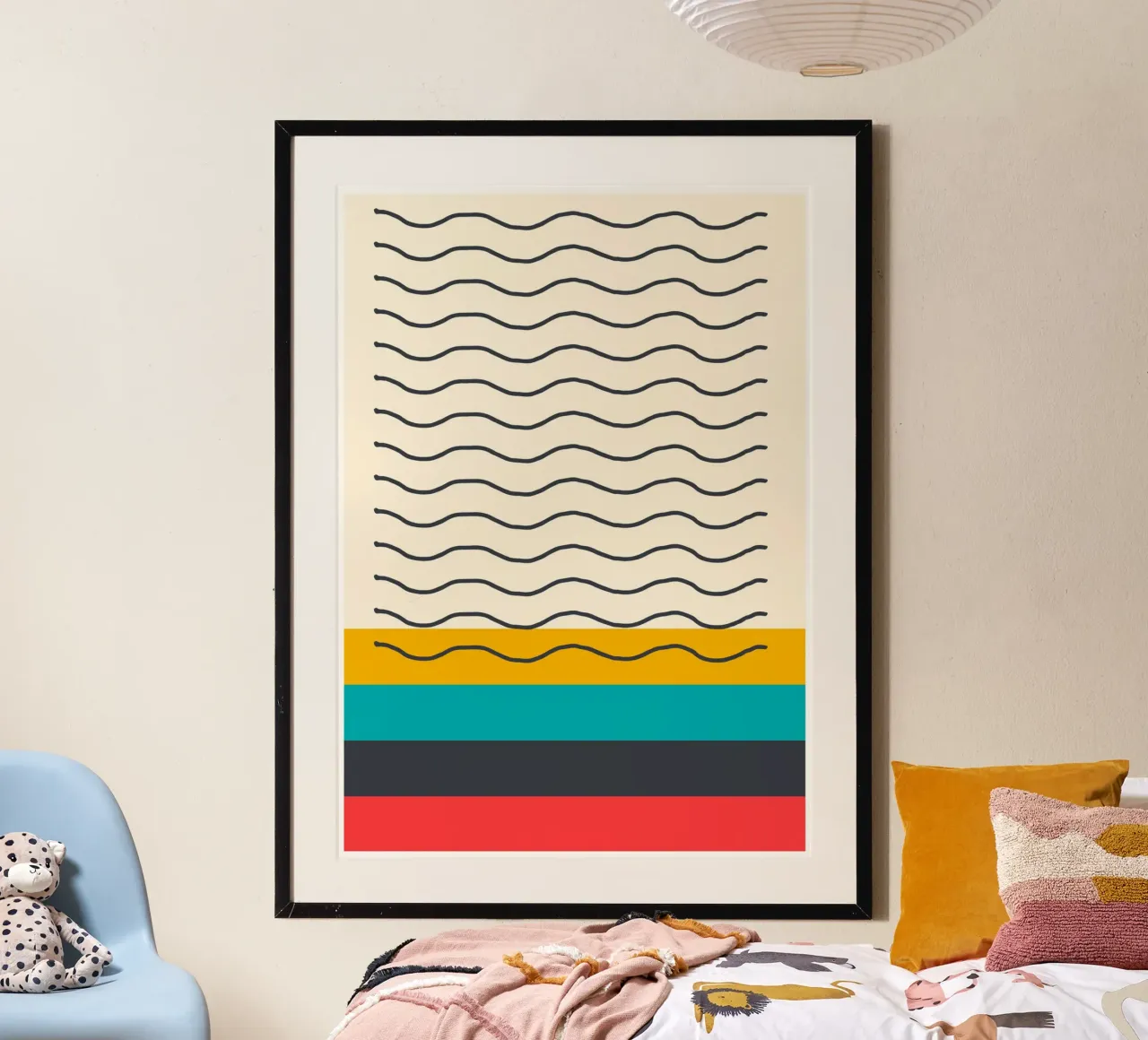 Wellige Linien Abstraktes Poster Mitte des Jahrhunderts Modernes Design Hahnemühle von Grungeo